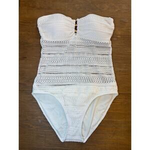 Lauren Ralph Lauren White Lace One Piece Swimsuit 14 Tummy Control Strapless